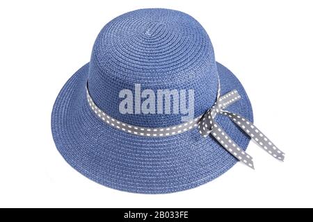 Blue woman`s hat on white background Stock Photo
